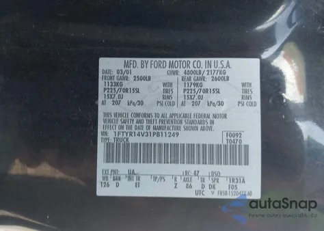 2001 Ford Ranger Edge/Xl/Xlt из США, поврежденный, VIN 1FTYR14V31PB11249